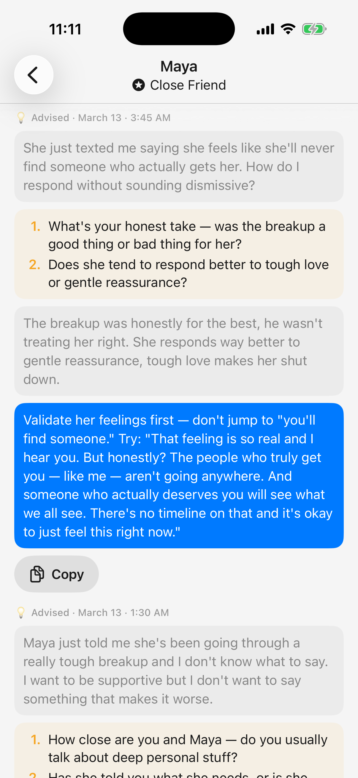 Advise mode — AI asks clarifying questions