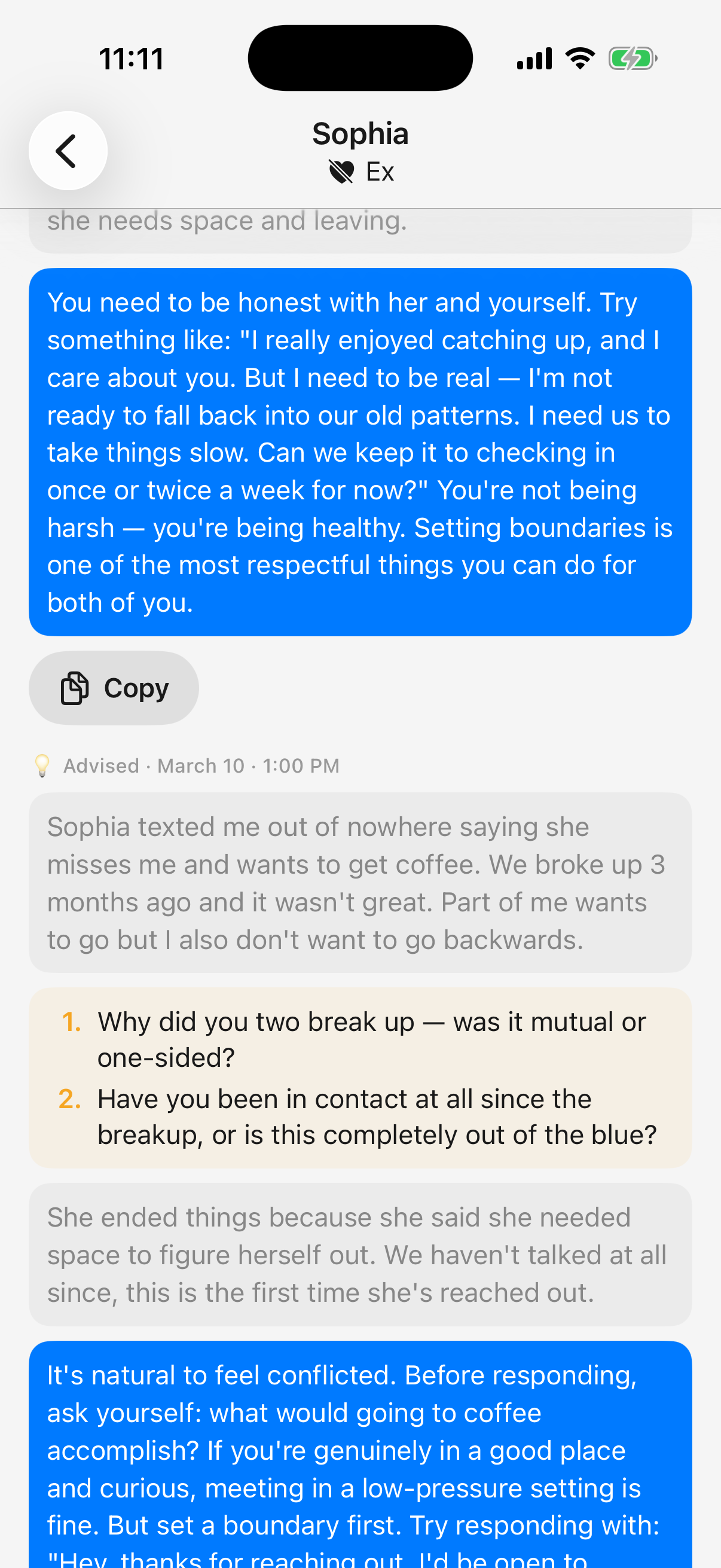 Strategic advice for responding to an ex