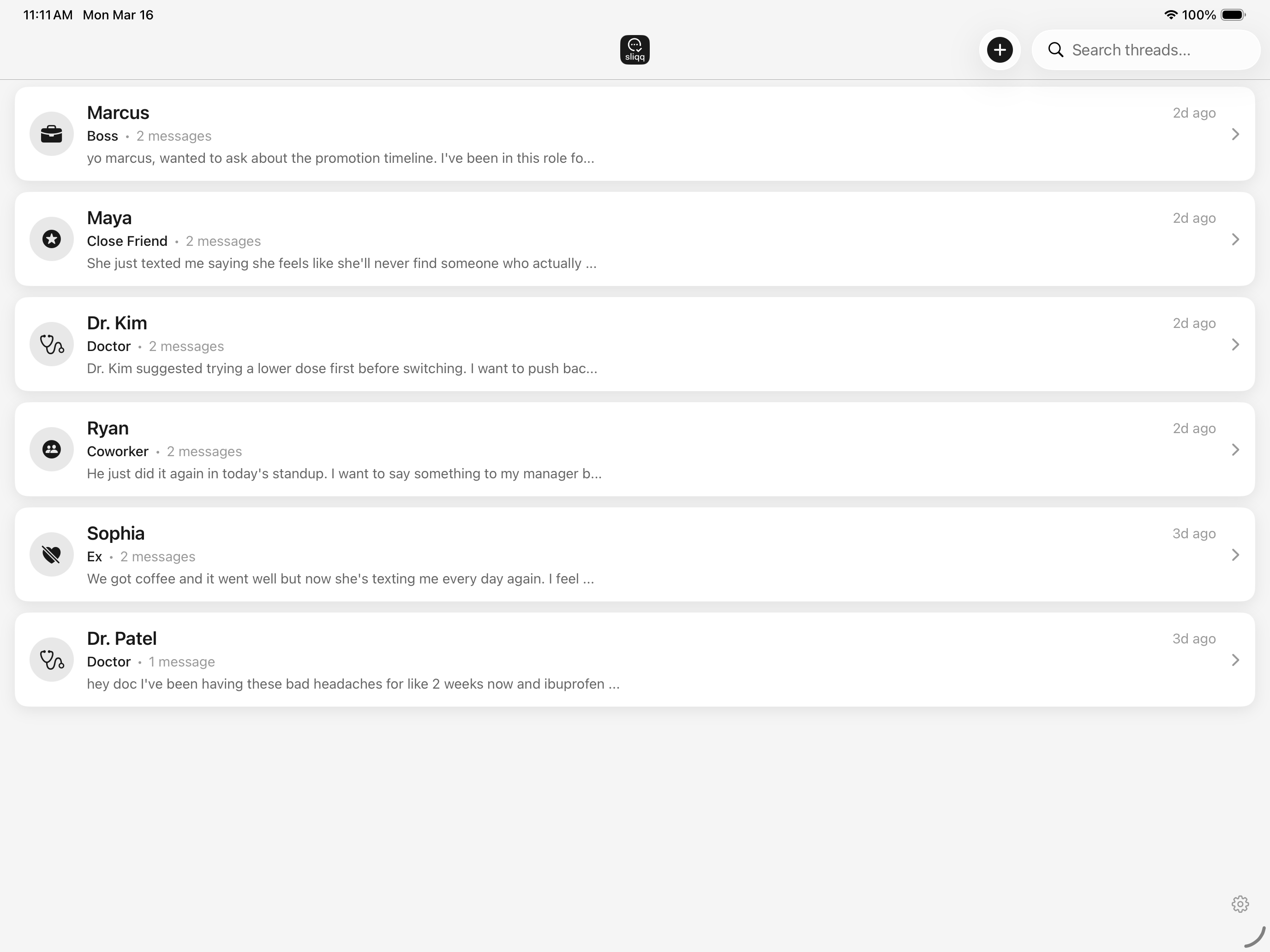 Sliqq iPad home screen in landscape